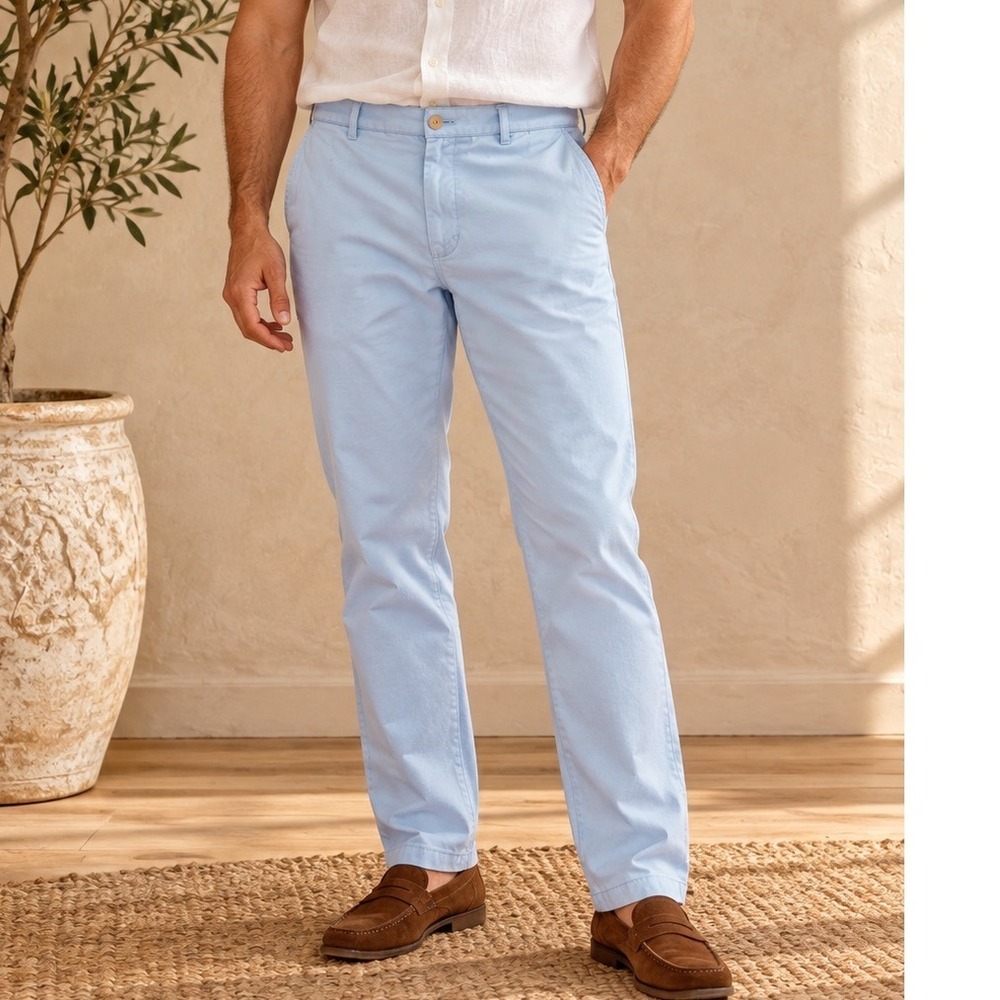 IZOD Saltwater Stretch Chino Pants Mens 36x30 Light Blue Straight Leg Trousers